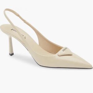 Prada Cream Pointed-Toe Slingback Pump